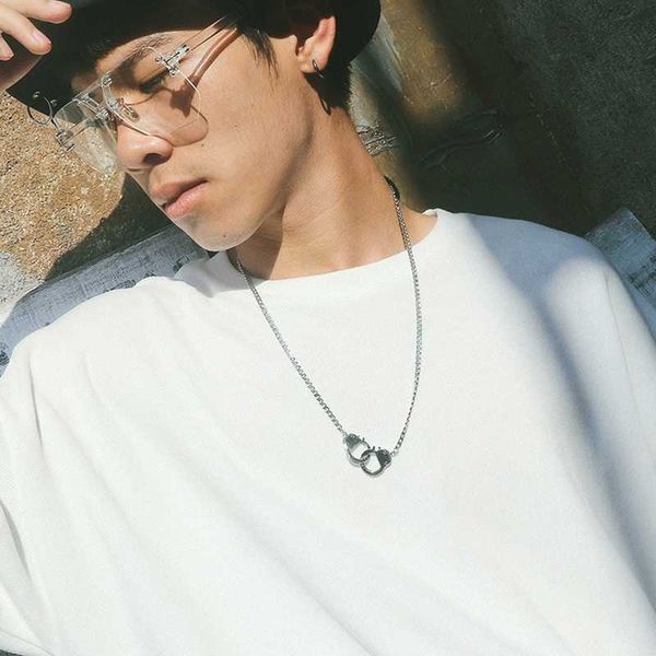 

handcuffs necklace mens stainless steel chains necklaces pendants gifts for male accessories gold personality hip hop wholesale, Silver