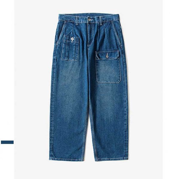 

fashion cargo jeans men denim pants cotton with pocket straight loose fit baggy jeans wide leg trousers men clothing big size, Blue
