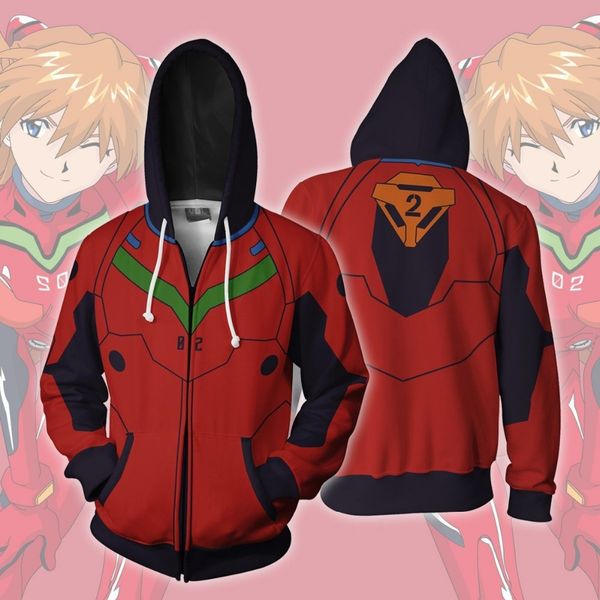 

3d print rebuild of evangelion japan anime sweatshirts hoodie cosplay costume jackets men coat zipper casual hoded, Black