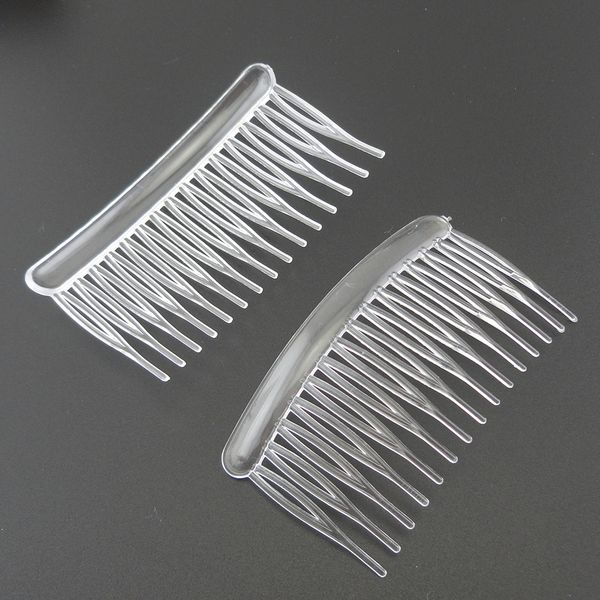 

20pcs 15teeth medium size 4.5cm*8.0cm white clear plain plastic hair combs for diy hair accessories,side combs for bridal wedding, White;golden