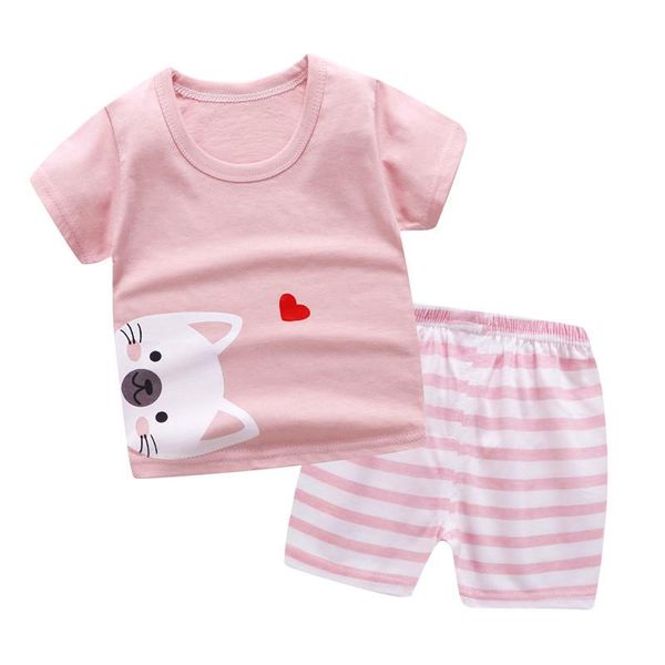 

children baby girl clothes set summer toddler boy short sleeve tshirt two-piece sets cotton kids infant clothing outfits 3-10t, White