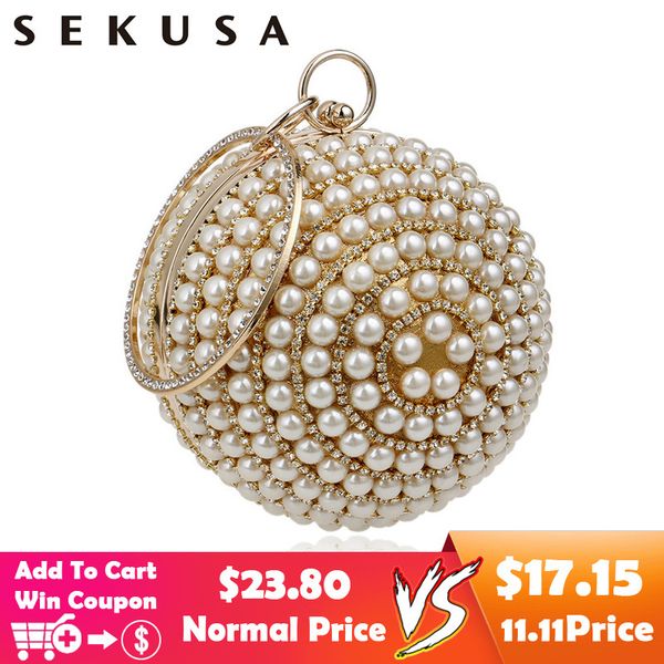 

sekusa women's pearl beaded evening bags pearl beads clutch bags handmade wedding bags beige, black quality assurance d18110106