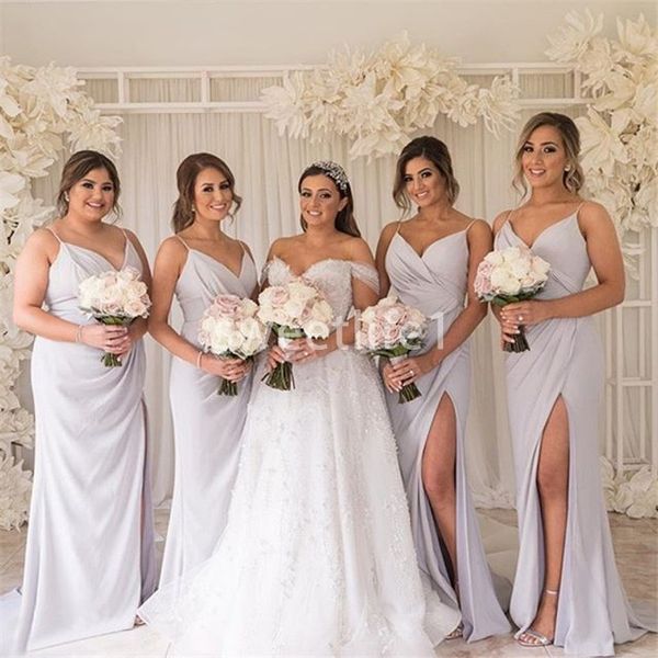 2020 Newly Simple Spaghetti Straps Bridesmaid Dresses Sexy Side