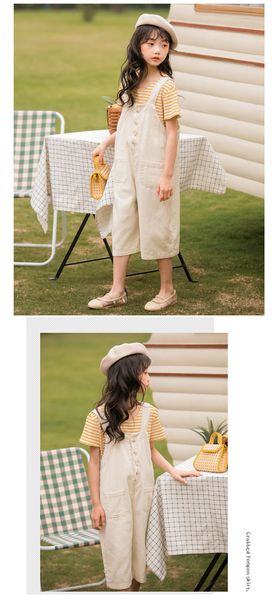 

girl's overalls korean version of the big children's fashionable summer clothes children's clothing two-piece loose short-sle, White