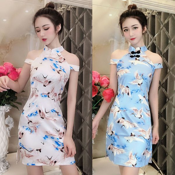 

women mini cheongsam vintage improved print animal slim qipao 2019 ladies evening party dress chinese style nightclub gown, Red