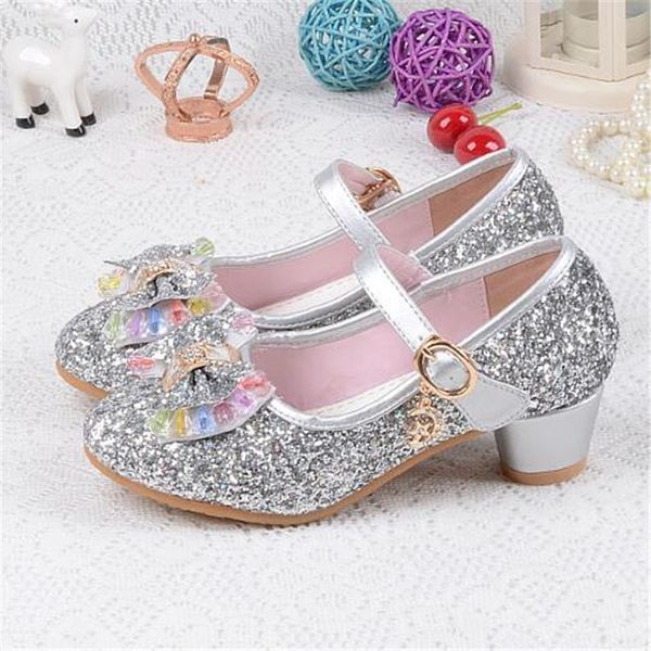 

spring autumn children leather shoes rhinestone bow tie princess shoes high heel girls dance 02a, Black;grey