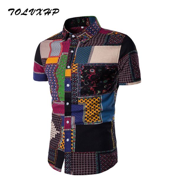 

Brand -Clothing 2018 Fashion Shirt Male Flax Dress Shirts Slim Fit Turn -Down Men Short Sleeve Mens Hawaiian Shirt Big Sizes Hot Sell