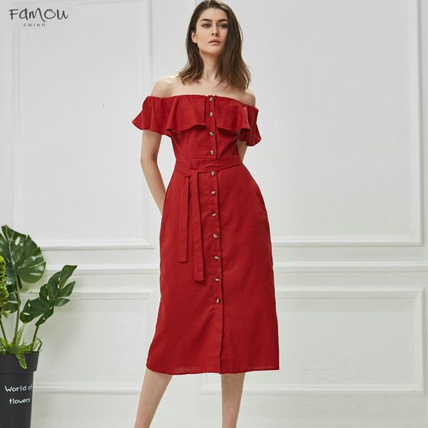 

Cotton Women Summer Linen Strapless Dress Trending Summer Styles Fashion Sexy Beach Dress With Belt Short Sleeve Slash Neck 3H5