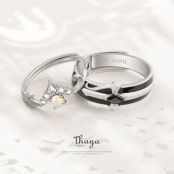 

fairy tales series thaya s925 sterling silver rings colorful opal design couple rings for women girl jewelry, Golden;silver