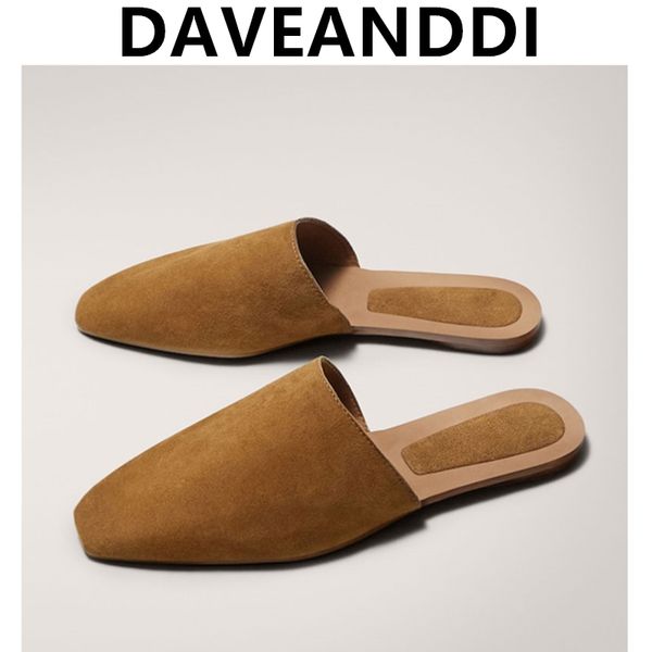 

dave&di 2020 shoes women flat shoes women ins blogger summer england style soft genuine leather mules slippers woman, Black