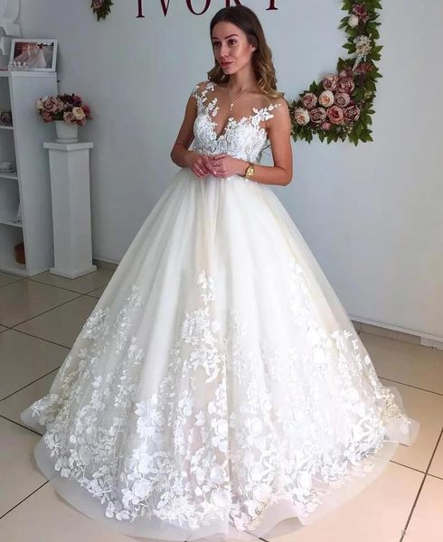 

custom made plus size elegant lace sheer neck a-line wedding dresses cap sleeves maternity pregnant backless beach bridal gowns, White