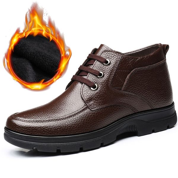 

new 2019 genuine leather shoes men winter boots -30 warm cotton shoes cow leather man ankle boots casual male footwear a1884, Black