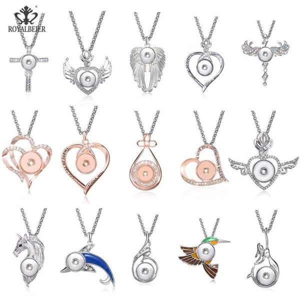 

royalbeier 2020 simple style necklace rhinestone rose gold fit 18mm snap jewelry fashion lady jewelry heart pendant, Silver