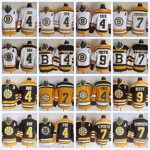 

vintage 4 bobby orr boston bruins 7 phil esposito 9 johnny bucyk ice hockey jersey double stitched name and number fast shipping, Black;red