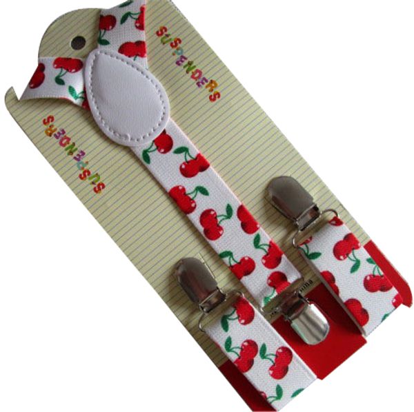 

new fashion cute children kids clip -on y- back white black cherry printed suspenders braces for girls, Black;white