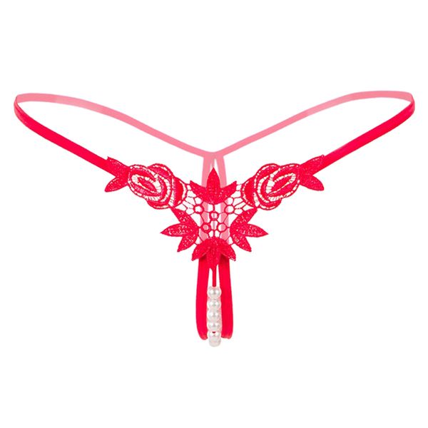 

women's hollow lace panties opening thin thongs beaded massage strings panties panties underwear, Black;pink