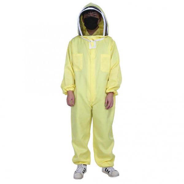 

professional beekeeping protective full body jacket smock suit with veil hood yellow/brown conjoined bee jacket new