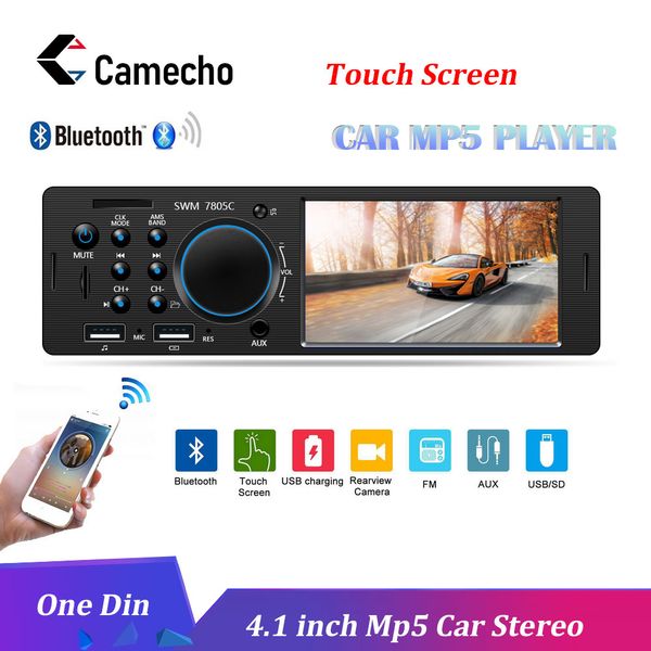 

camecho autoradio 1din car radio stereo audio music usb sd digital bluetooth mp3 player fm receiver with in dash slot aux input