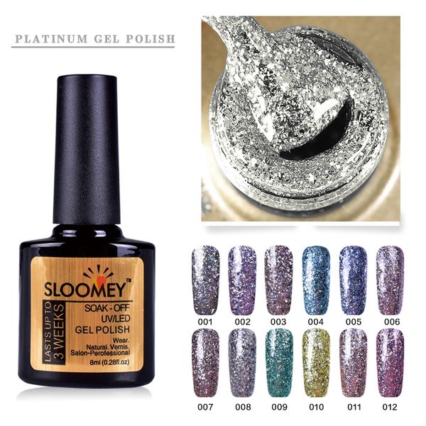

sloomey glitter gel nail polish shiny gold glitter sequins platinum uv gel varnish color nail polish diy art lacquer, Red;pink