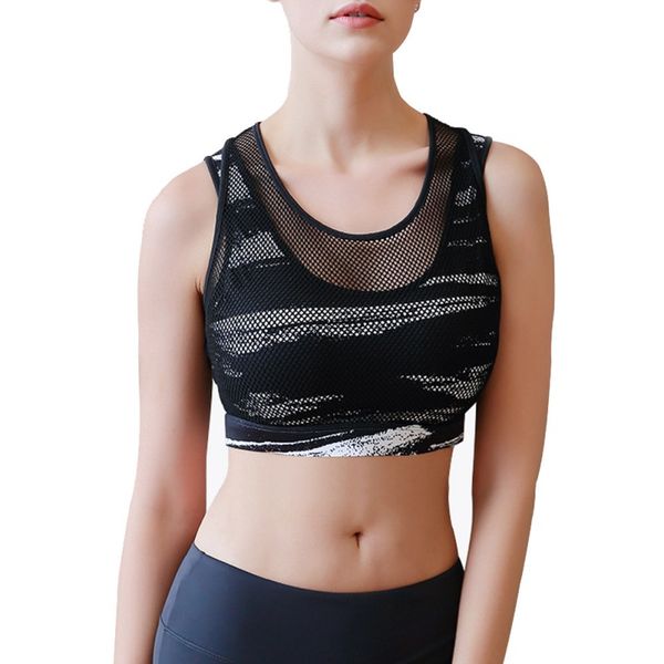 

quick-dry shockproof yoga bras fake two-piece sports bra fitness underwear running vest crop breathable seamless bras, White;black