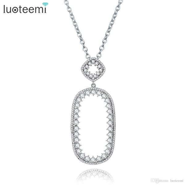 

luoteemi brand white gold-color cubic zircon micro paved sparkling square pendant necklace for women luxury charming jewelry, Slivery;golden