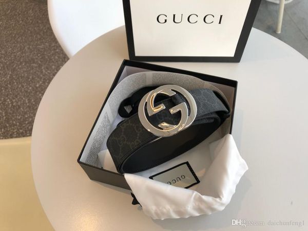 

fashion 4.0 cm width gold silver buckle canvas leather men belt with box belts women belts 411924, Black;brown