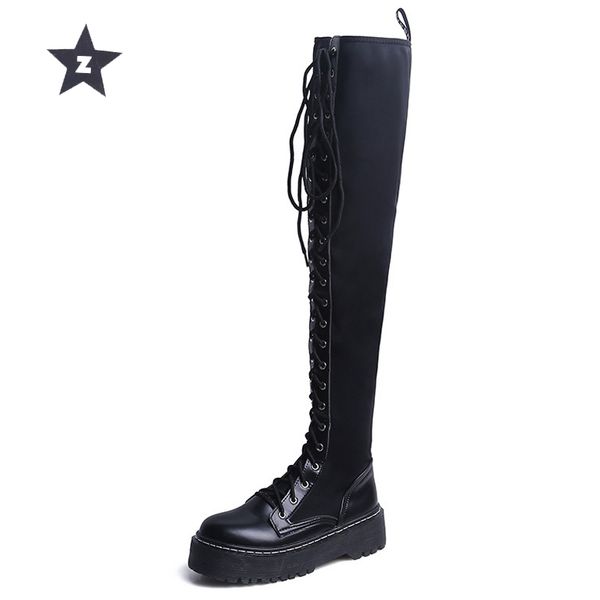 

z over-the-knee boots women trend lycra elastic breathable socks shoes flat bottom high platform boots women feminina, Black