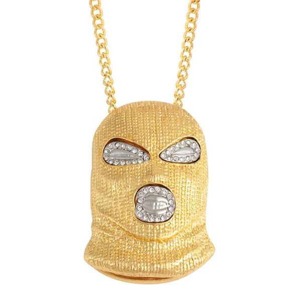 

hip hop diamond pendant gold necklace mens punk style alloy mask head charm pendant chain gift 2 colors, Silver