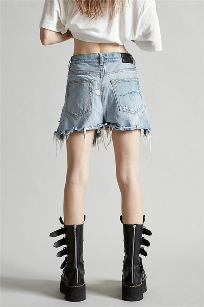 

king tie dyed zipper denim shorts woman 2020 summer high waist personality perforated fashion pants woman size 26-30 ze5a9#, White;black