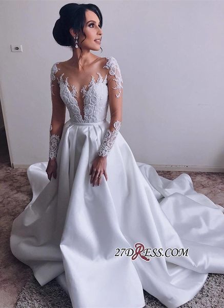 

роскошные кружевные свадебные платья с длинными рукавами и длинными рукавами 2019 года, White