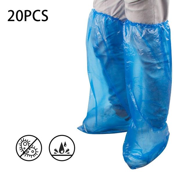 

20 pairs rain protective high shoe cover blue disposable waterproof outdoor boot anti slip dust resistant, White;pink