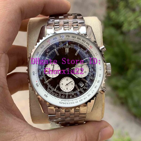 

famous watches quartz chronograph blue dial 316l silver steel strap mens sports watch hight quality 46mm, Slivery;brown