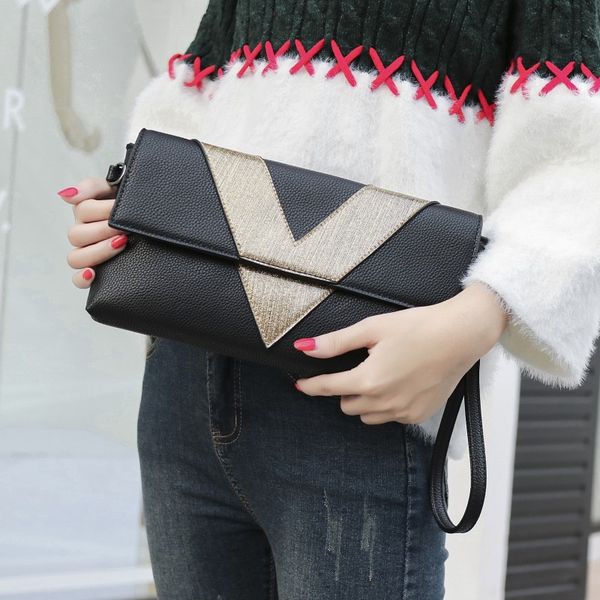 

fashion patchwork women clutches pu leather crossbody bag for women handbags female clutch bag chain message bags wallet bolsahand bag large