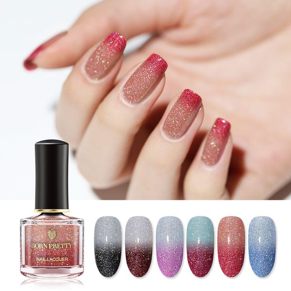 

born pretty thermal nail polish shinny glitter temperature color changing nail art varnish lacquer 6ml manicure art polish
