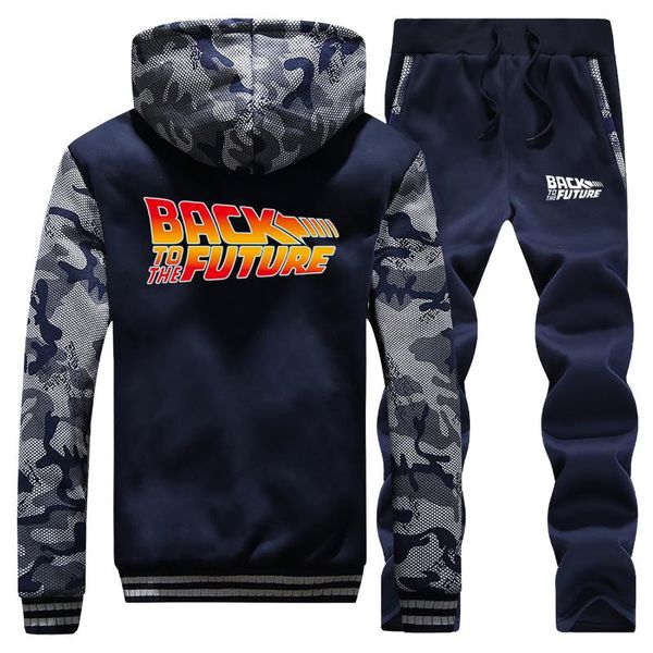 

fashion back to the future camo sweatshirt hoodies pant sets men series back to the future movie tracksuit sportswear sweatpants, Gray