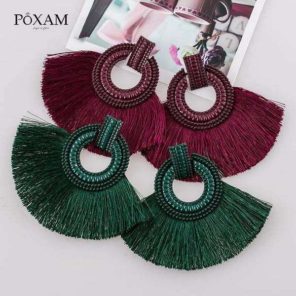 

bohemian big tassel earrings for women vintage silk fabric fringe earrings drop earring 2019 female fashion statement jewelry, Silver
