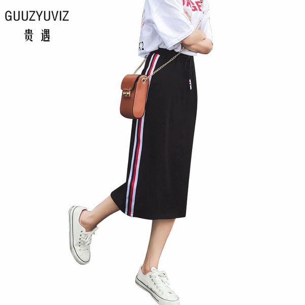 

guuzyuviz autumn casual striped long skirt jupe longue wrap hip basic skirts women winter black pencil skirt female slim