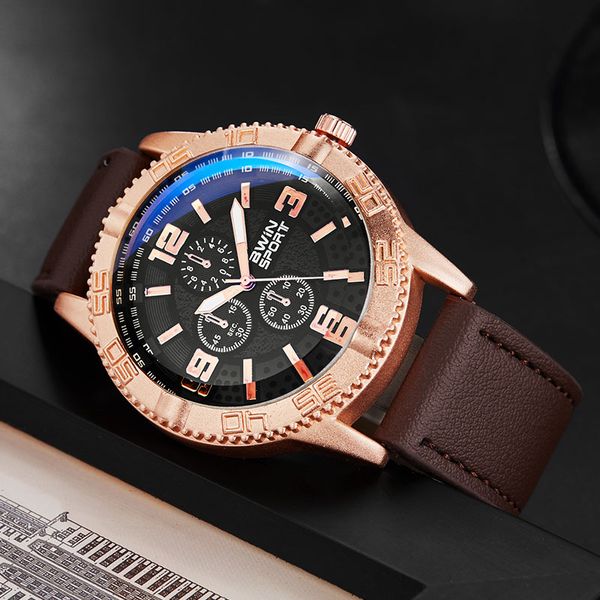 

2019 fashion men watches leather band quartz business wrist watch men big large dial sport male clock relogio masculino, Slivery;brown
