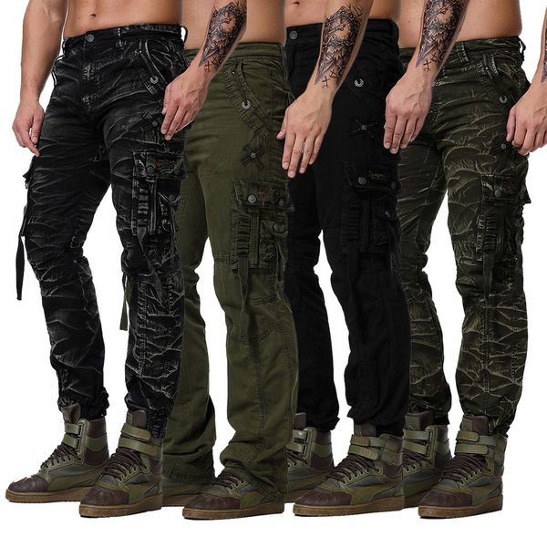 

fashion cargo pants men's regular fit trouser man casual multi pockets army long straight pant mens work trousers 6xl, Black