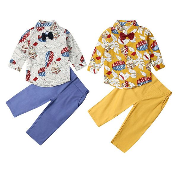 

2pcs baby boy outfits floral shirt pants trousers holiday party wedding boys clothes set, White