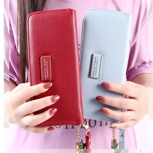 

2019 wallet women mobile phone bag brand designer female card pu leather long womens wallets and purses ladies card holder purse, Red;black