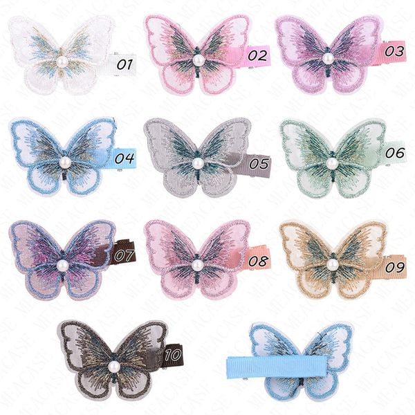 

вышивка трехмерной клип бабочка бабочки шпильки для волос headress для девочек головного убора gradient волос pin head аксессуары d62803, Slivery;white