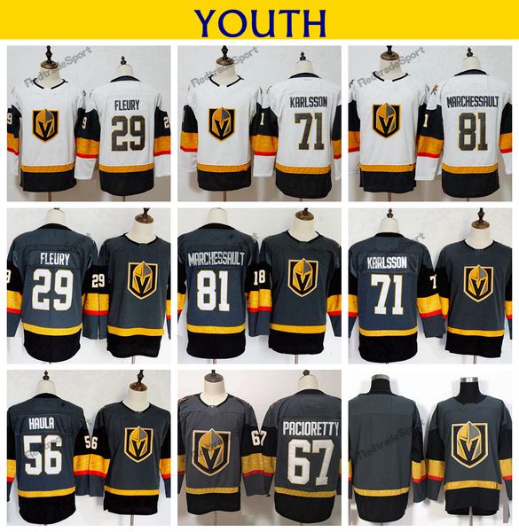 

2018 youth vegas golden knights 29 marc-andre fleury 71 william karlsson 88 nate schmidt 67 max pacioretty 56 erik haula kids hockey jerseys, Black;red