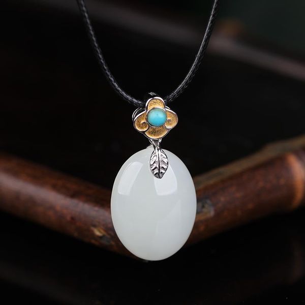 

national natural green pine wind 925 sterling silver jewelry with egg noodle hetian jade pendant factory wholesale