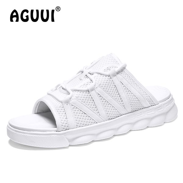 

size 39-44 mens breathable mesh slippers outdoor peep toe beach shoes male lightweight casual slides chanclas hombre, Black