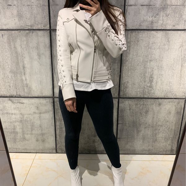 

women quality genuine leather jacket fashion lady leather jacket, Black