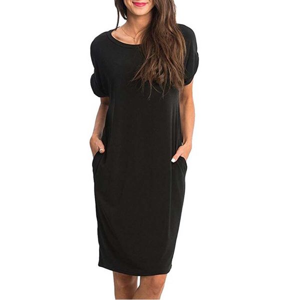 

dress women's casual summer lady soild short sleeve beach daily party dress feitong fashion o-neck new arrival 2019, Black;gray