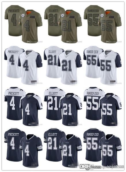 

men women youth dallas cowboys jersey 21 ezekiel elliott 4 dak prescott 55 leighton vander esch football jerseys navy rush white, Black;red