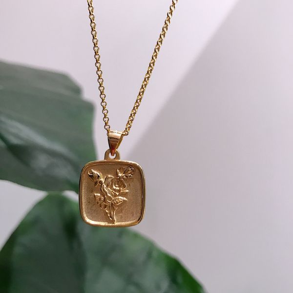 

rose flower pendant necklace real 925 sterling silver carved figure gold necklace women choker korean fashion jewelry, Golden;silver