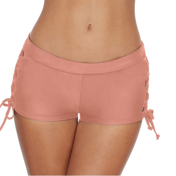 

wholesale women mid-rise tankini bottoms straps beach shorts swimming trunks summer flat angle bathing suit pink, White;black